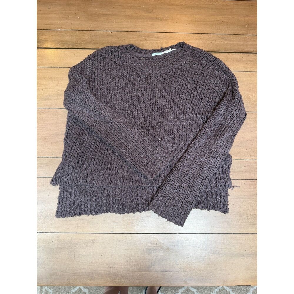Kimchi Blue Women Plum Purple Chunky Knit Boucle Sweater High Low Split Hem M